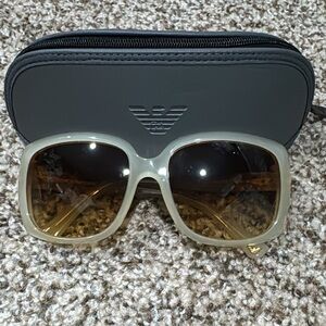 Emporio Armani Women's Beige Frame Sunglasses with Brown Gradient Lenses